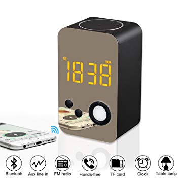 Alarm Clock Bluetooth Speaker - XREXS Wireless Bluetooth Speaker with Night Light,FM Radio, Portable Wireless Stereo Sound Speaker with LCD Screen HD Enhanced Bass, Built-in Mic Support FM AUX TF