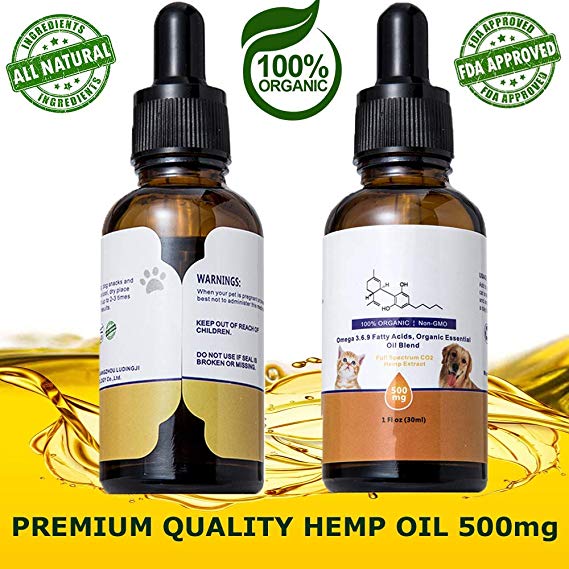 Full Spectrum Hemp Oil for Dogs and Cats 500 mg - Natural HEMP Extract and Hemp Oil for Pets – Best for Dog Anxiety, Pain Relief, Tension, Arthritis, Hip and Joint Support for Dogs -Pet Omega 3, 6, 9