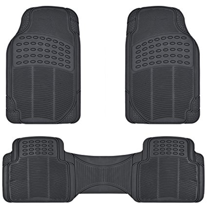 BDK MT-783-BK All Weather Solid Black Rubber Trimmable Front and Rear 3 Pieces Universal Car Van Truck Floor Mats Set