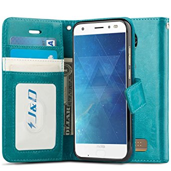 Moto Z2 Force Edition/Moto Z2 Force Case, J&D [RFID Blocking Wallet] [Slim Fit] Heavy Duty Protective Shock Resistant Flip Cover Wallet Case for Motorola Moto Z2 Force Edition/Moto Z2 Force - Aqua