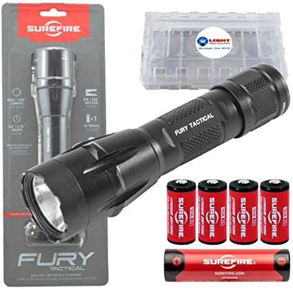 SureFire Fury DFT 1500 Lumen Tactical Single-Output LED Flashlight Bundle with 4 Extra CR123A Batteries and Lightjunction Battery Case