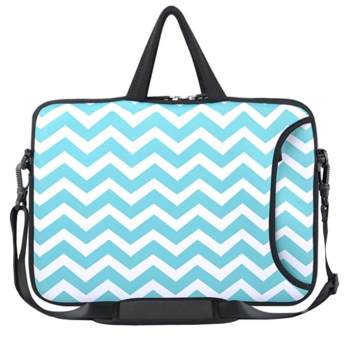 Kitron(TM)11.6-12.2 Inches Turquoise Mint Green Chevron Neoprene Laptop Sleeve ,Side Pocket,Soft Carrying Handle,Removable Shoulder Strap for ASUS C200MA Chromebook 11.6 Inch