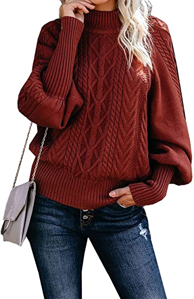 Dokotoo Women Solid Turtleneck Balloon Long Sleeve Sweaters Pullover Outerwear