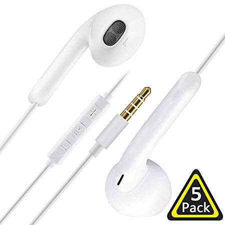 5 Pack Earphones In Ear Headphones Wired Earbuds Noise Isolating Headset 3.5mm earphone With Microphone remote sound control Compatible With Phone 6 Samsung Huawei Android Smartphones Tablets and more
