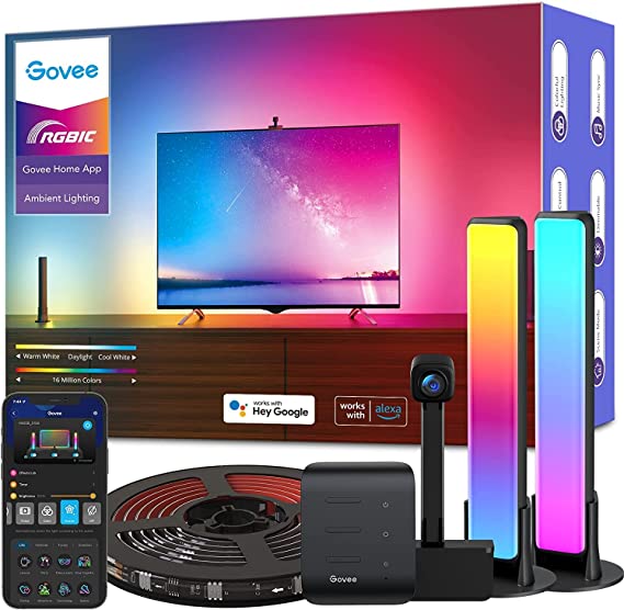 Govee Immersion Kit TV Backlight & Light Bar with Camera, WiFi RGBIC Strip Light for Gaming & Movie Work with Alexa & Google Assistant, APP Control, Video & Music Sync, Ambient Light for 55-65 inch TV