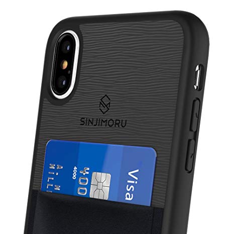 Sinjimoru iPhone X Case with Sinji Pouch Card Holder, Slim Card Wallet Case for iPhone X. Sinji Pouch Case for iPhone X, Black.