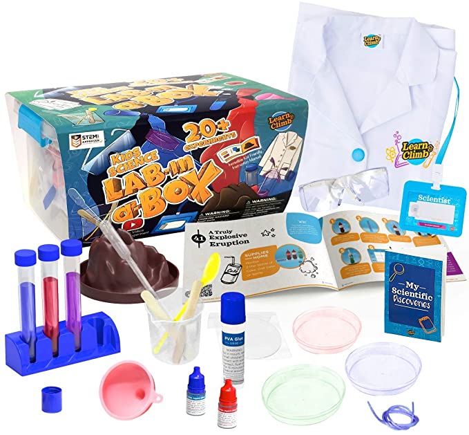 Learn & Climb Kids Science Kit with Lab Coat - Over 20 Science Experiments. Ages 4