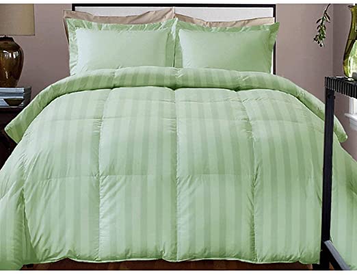 Hotel Grand Damask Stripe 800 Thread Count Cotton Rich Down Alternative Comforter Green Queen