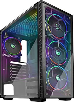 MUSETEX Tower Gaming Computer Case ATX 2 Translucent Tempered Glass Panels USB3.0 Port with 4 RGB LED Fans Pre-Installed 903, Black (903-s4)