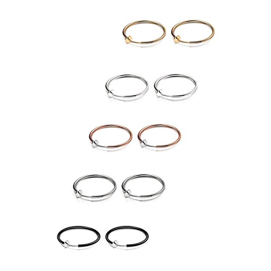 JewelrieShop Spring Hoop Earrings Clip On Earrings Fake Earrings for Men and Women, Non Piercing Fake Cartilage Earrings for Sensitive Ears - 5 Pairs