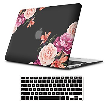 iLeadon Macbook Air 13 inch Protective Hard Case Rubber Coated Ultra Thin Shell Cover Keyboard Cover For MacBook Air 13 inch Model A1369/A1466 (Macbook Air 13", Peony Flower)