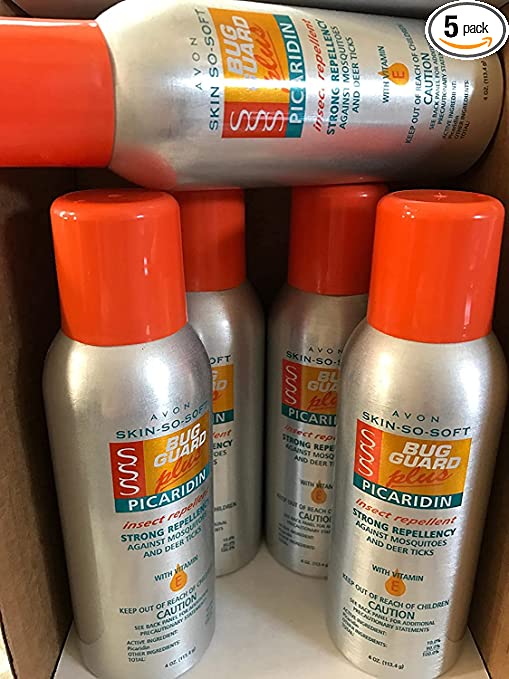 5 Pack Bundle, Avon Skin So Soft Bug Guard Plus Picaridin Aerosol Insect Repellent, Strong Repellency Against Mosquitoes and Deer Ticks, 4 Ounce cans