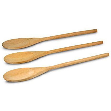 DURAWARE Classic Wooden 12" Kitchen Spoon Long Handle Wooden Cooking Mixing Spoon, Birch Wood - Set of 3, , Wooden Natural