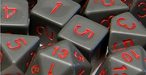 Set of 15 Large High-Visibility Polyhedral Dice: Opaque Dark Gray with Red Numbers (3d4 4d6 2d8 1d10 1d% 1d12 3d20)