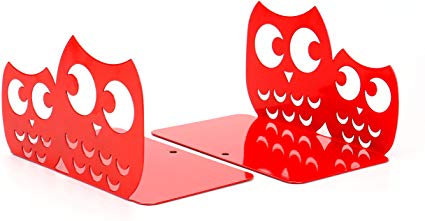 Fasmov Owls Nonskid Bookends Cute Bookends Art Bookends,1 Pair (Red)