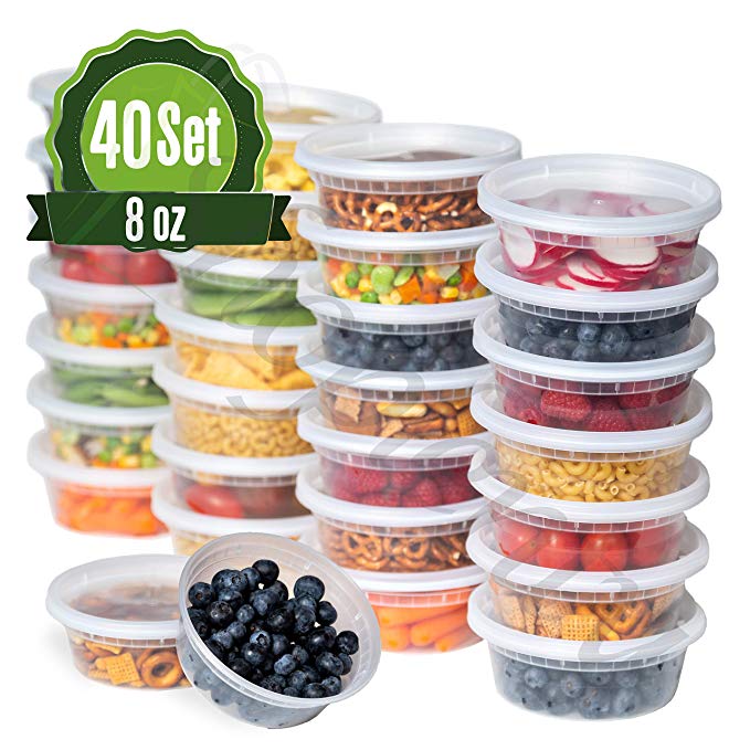 Plastic Food Storage Containers with Lids - 40 Pack Lunch Deli Slime Small Round Clear Soup, Food Saver Container [ BPA Free, Reusable or Disposable, Dishwasher, Microwave & Freezer Safe]