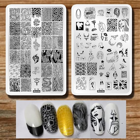 2Pcs Sexy Girl Love Image Nail Stamping Plates Leopard Snake Skin Design Nail Stamp Templates Lip Heel Palm Mouth Image Printing Stencil Accessories Tools For Nails DIY