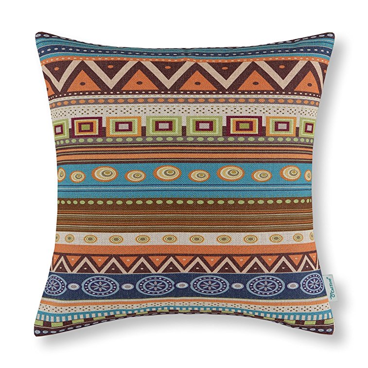 CaliTime Canvas Throw Pillow Cover Case for Couch Sofa Home Decor, Geometric Accent 18 X 18 Inches, Vintage Southwestern Geometric