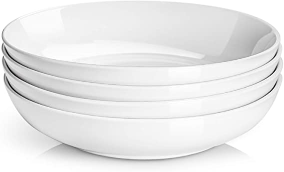 DOWAN Salad Pasta Bowls, Porcelain Serving Bowl Set, 50 Ounces, White, Set of 4