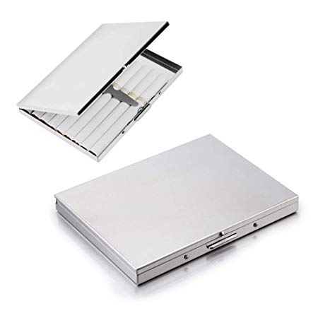 Stainless Steel Extra Slim Silver Cigarette Case Holds 9 Cigarette (For Regular Size 84mm and King Size Only)