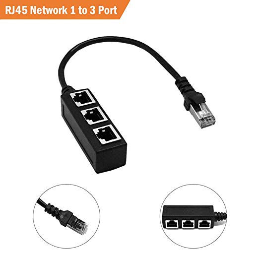 RJ45 Network 1 to 3 Port Ethernet Adapter Splitter,Sprtjoy RJ45 Male to 3 x Female LAN Ethernet Splitter Adapter Cable Compatible with Cat5, Cat5e, Cat6, Cat7 LAN Ethernet Socket Connector Adapter
