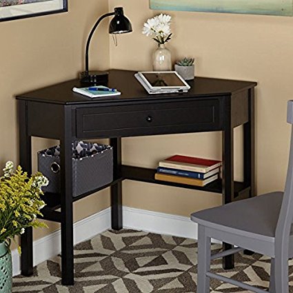 Simple Living Black Wood Corner Computer Desk with Drawer (1)