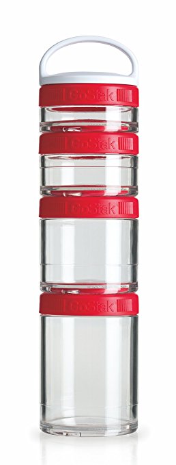 BlenderBottle GoStak Twist n' Lock Storage Jars, 4-Piece Starter Pak, Red