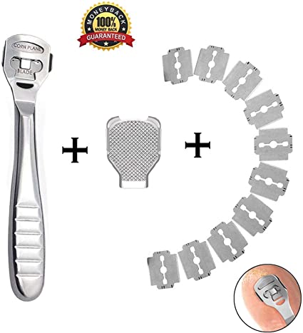 Foot Care Pedicure Callus Shaver Hard Skin Remover Include 10 Replacement Slices with Stainless Steel Handle for Hand Feet