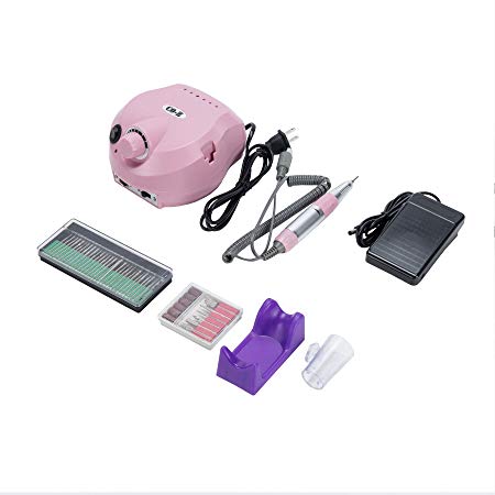 CO-Z Professional 30,000 RPM Electric Acrylic Nail Drill File Machine Gel Nail Grinder Tool with Polish Bits Set - Super Quiet (Pink)