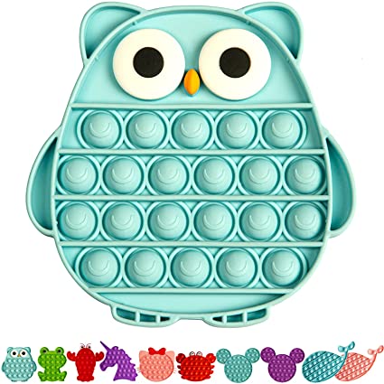 KKMO 1 Piece Silicone Pops Bubble Sensory Fidget Toy Funny Desktop Game Soft Squeeze Toy Frisbee Cup Mat (Blue Owl)