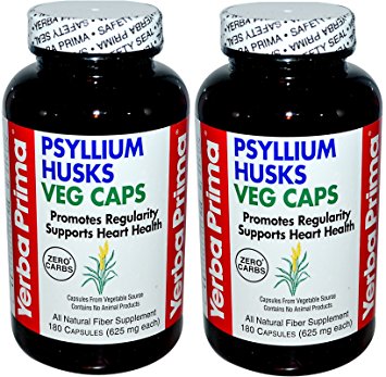 Yerba Prima Psyllium Husks, 180 Veg Caps (Pack of 2)