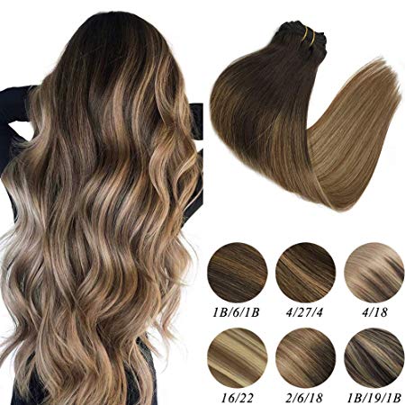 Lab Hair Extensions Clip in Human Hair 7pcs 120g Balayage Color Dark Brown #2 Mixed Light Brown #6#18 Ash Blonde Ombre Clip in Hair Extension 16inch