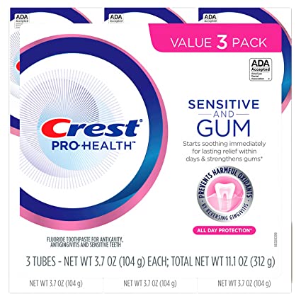 Crest Pro-Health Gum and Sensitivity, Sensitive Toothpaste, All Day Protection, 3.7 oz, Pack of 3