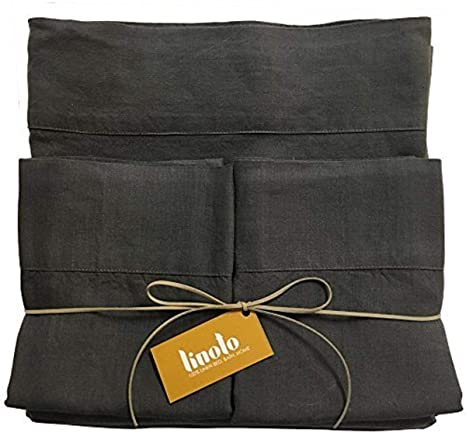 Linoto 100% Linen Sheets Bed Sheet Set Queen Graphite 4 Piece
