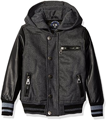 Urban Republic Boys' Wool Varsity Coat with Faux Leather Sleeves