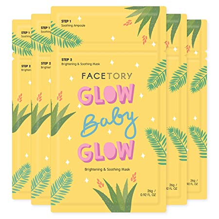 FaceTory Glow Baby Glow Niacinamide and Cica Brightening Sheet Mask (Pack of 5) - Brightening, Calming, and Moisturizing