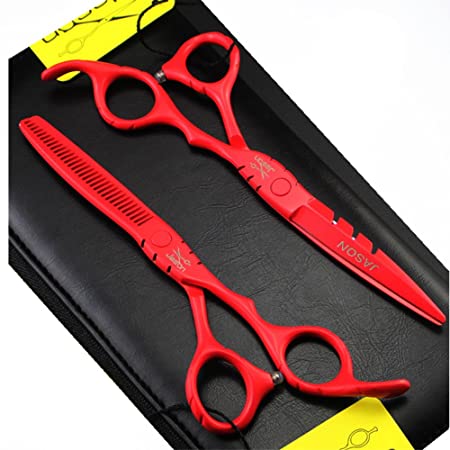 JASON 5.5/6.0 inches Barber Hair Cutting Shear and Salon Hair Thinning Scissor for Professional Hairstylist (5.5 inch, Red)