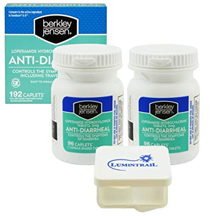 Berkley Jensen Anti-Diarrhea Medicine Loperamide Hydrochloride Tablets 2 mg - 192 Count Bundle with a Lumintrail Pill Case