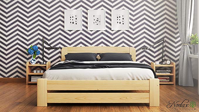 New Super King Size Solid Wooden Bed Frame "F1" with slats and extra four supportive legs (6ft, pine)