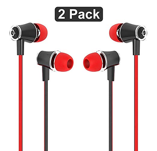 2 Pack In-ear Earbuds Wired Headphones with Mic and Remote Control for Android SmartPhones iPhone iPad iPod