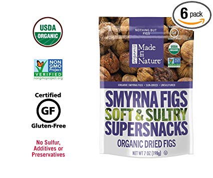 Made In Nature Organic Dried Smyrna Figs, 7 oz (Pack of 6) - Non-GMO Vegan Dried Fruit Snack