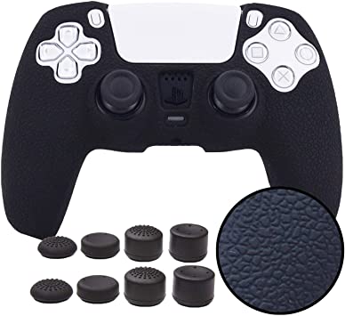 Grips for PS5 Controller Skin,Pandaren Texture Pattern Cover for Sony DualSense Controller Sweat-Proof Anti-Slip Silicone Cover Hand Grip with 8pcs FPS Pro Thumbsticks Cap Protector(Black)
