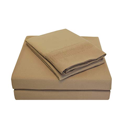 Super Soft Light Weight, 100% Brushed Microfiber, California King, Wrinkle Resistant, Taupe 4-Piece Sheet Set with Peaks Embroidery in Gift Box