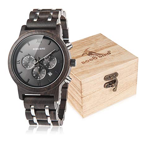 BOBO Bird Mens Wooden Watches Luxury Wood Metal Strap Chronograph & Date Dispaly Quartz Watch Versatile Male Timepieces