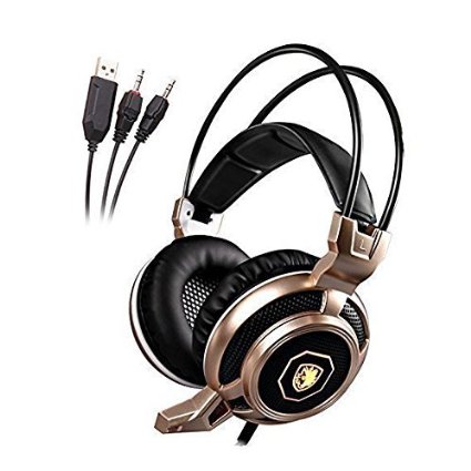 Winke LED Light USB Stereo Surround Sound Noise Cancellation Wired Golden Gaming Headset Headphone with High Sensitive Microphone for PC/Laptop