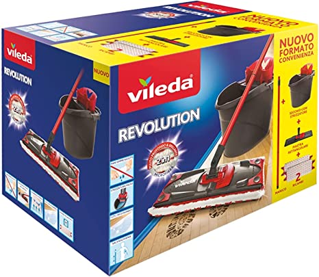 Vileda - All Floor Cleaning System with Bucket, Drainer and Stand with Microfibre Cloth - Black/Red