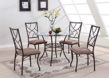 King's Brand 5 Pc. Set Brand Round Glass & Metal Dining Room Kitchen Table And 4 Chairs