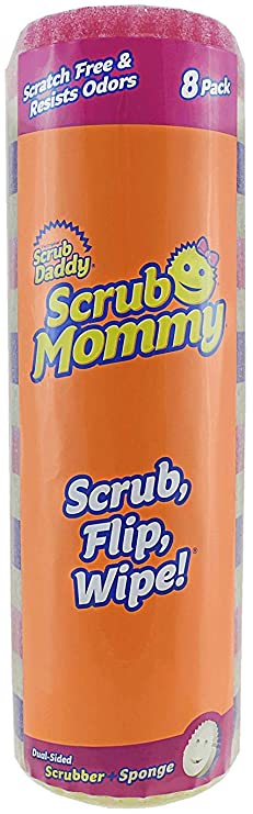 Scrub Daddy- Scrub Mommy - Dual Sided Sponge & Scrubber, Soft in Warm Water, Firm in Cold, FlexTexture, Deep Cleaning, Dishwasher Safe, Multipurpose, Scratch Free, Odor Resistant, Ergonomic (8 Count)