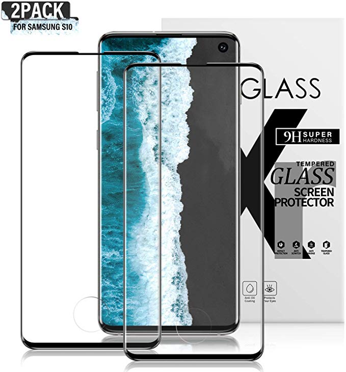 Gozhu [2-Pack] for Galaxy S10 Screen Protector Tempered Glass,[Anti-Fingerprint][No-Bubble][Scratch-Resistant] Glass Screen Protector for Samsung Galaxy S10 Black