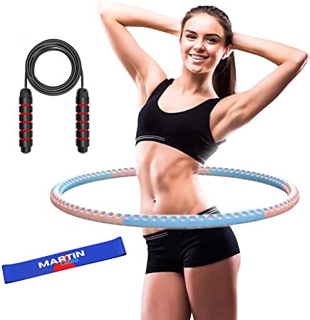 M@C Hula Hoop for Adults | Weighted Hula Hoop with Jump Rope and Resistance Band | 6 Section Detachable Hoola Hoops | Adjustable 2lb-3lb up to 4.4lb Weighted Hoola Hoop for Exercise & Burning Fat